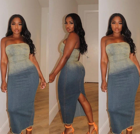 Ombre denim tube dress