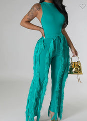 Fringe pant set (teal)