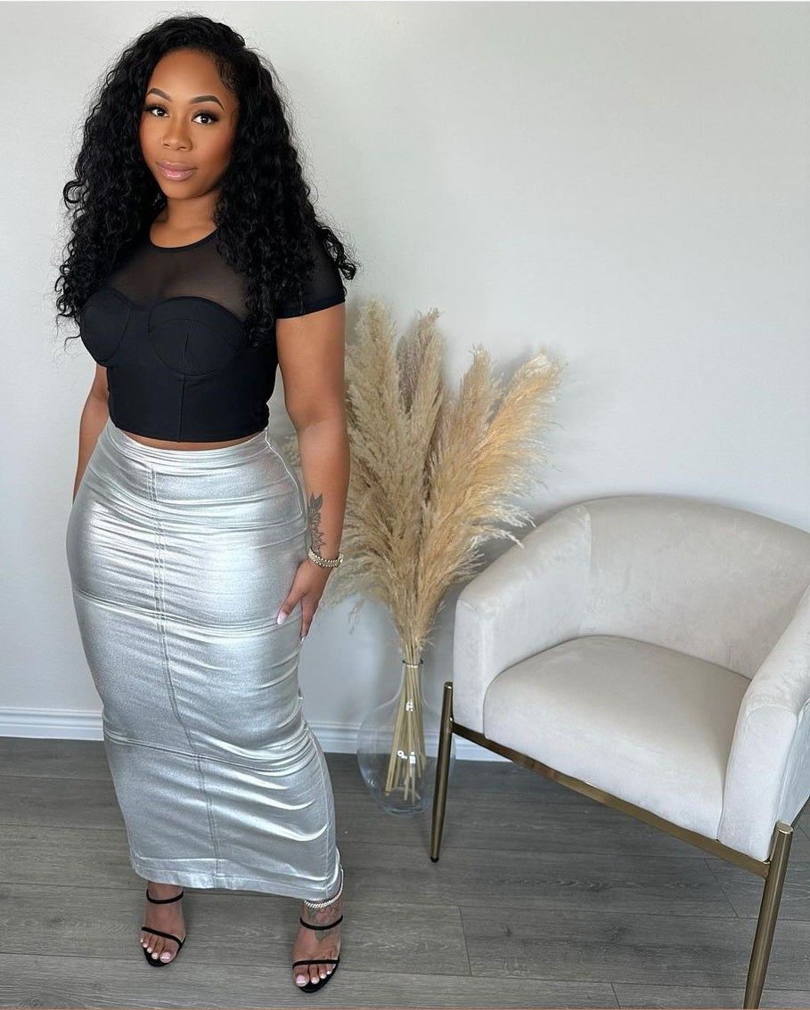 Silver skirt maxi clearance
