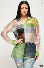 Color block mesh top